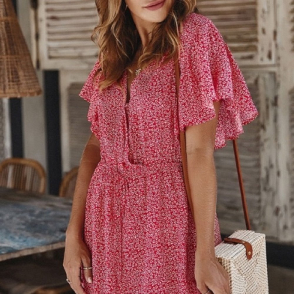 🎊Host Pick📿VOGUE Runway Pink:Black Speckled Kimono Sleeves Midi Runway Dress